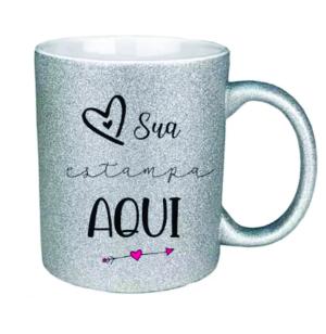 Caneca gliter prata Porcelana Termosensível 96x150mm Preta Brilho Sublimação  