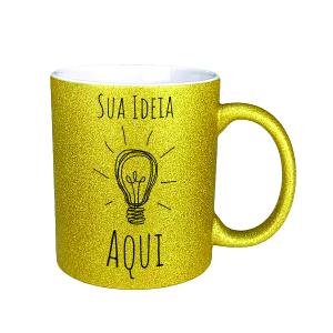 Caneta gliter dourada caneca porcelana  4x0 Cor   